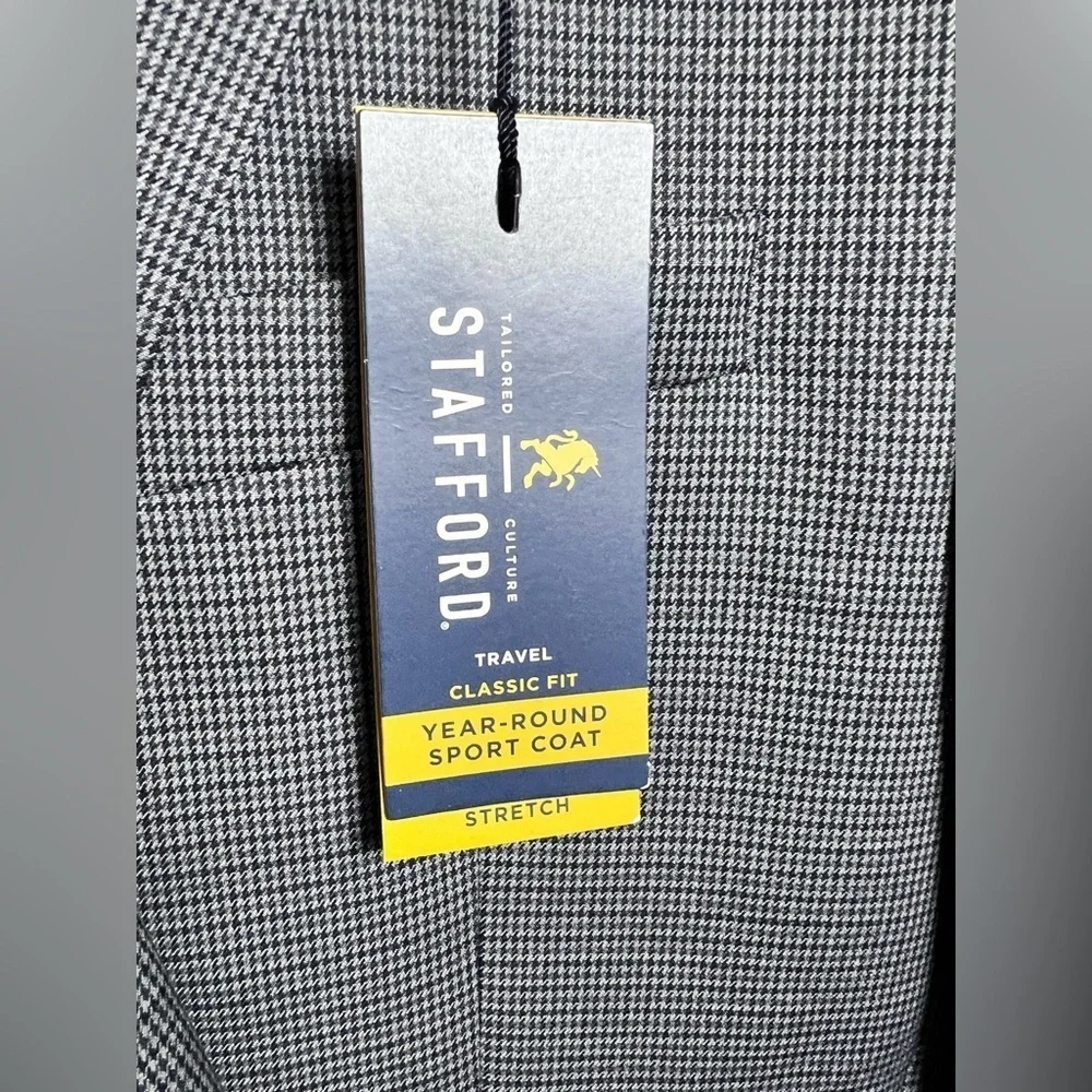 Stafford‎ NWT Signature Sport Coat size 42 Navy/Gray  Houndstooth w/Pockets